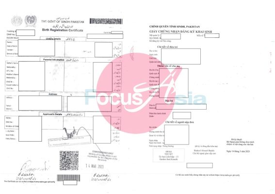 Translation and Notarization of Pakistan Birth Registration Certificate