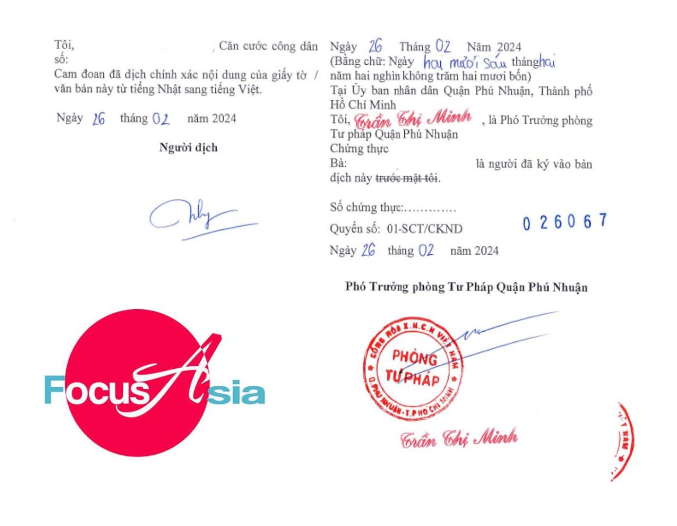 Japanese to Vietnamese Notarization Sample in Asia