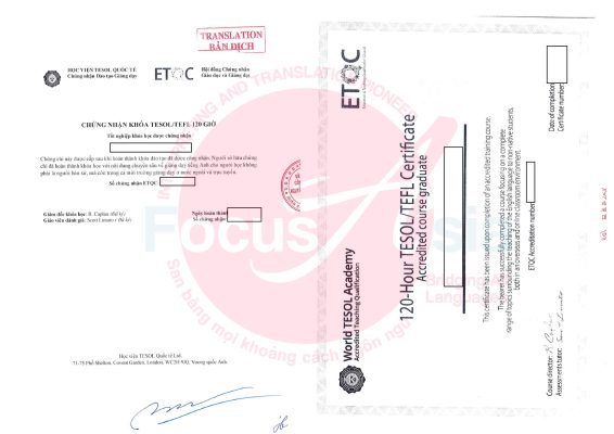 Translate and Notarize TESOL/TEFL Certificate