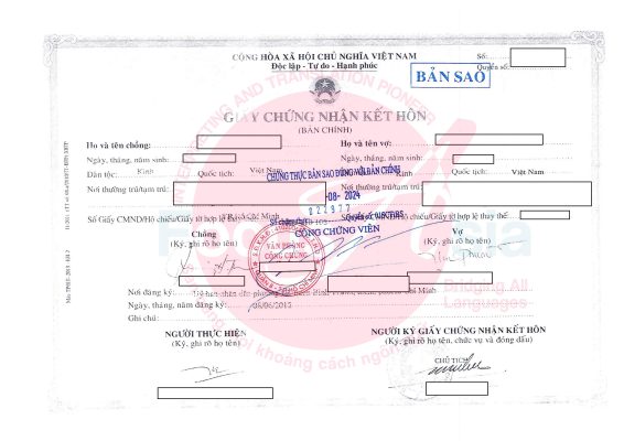 Notarized True Copy of Marriage Certificate