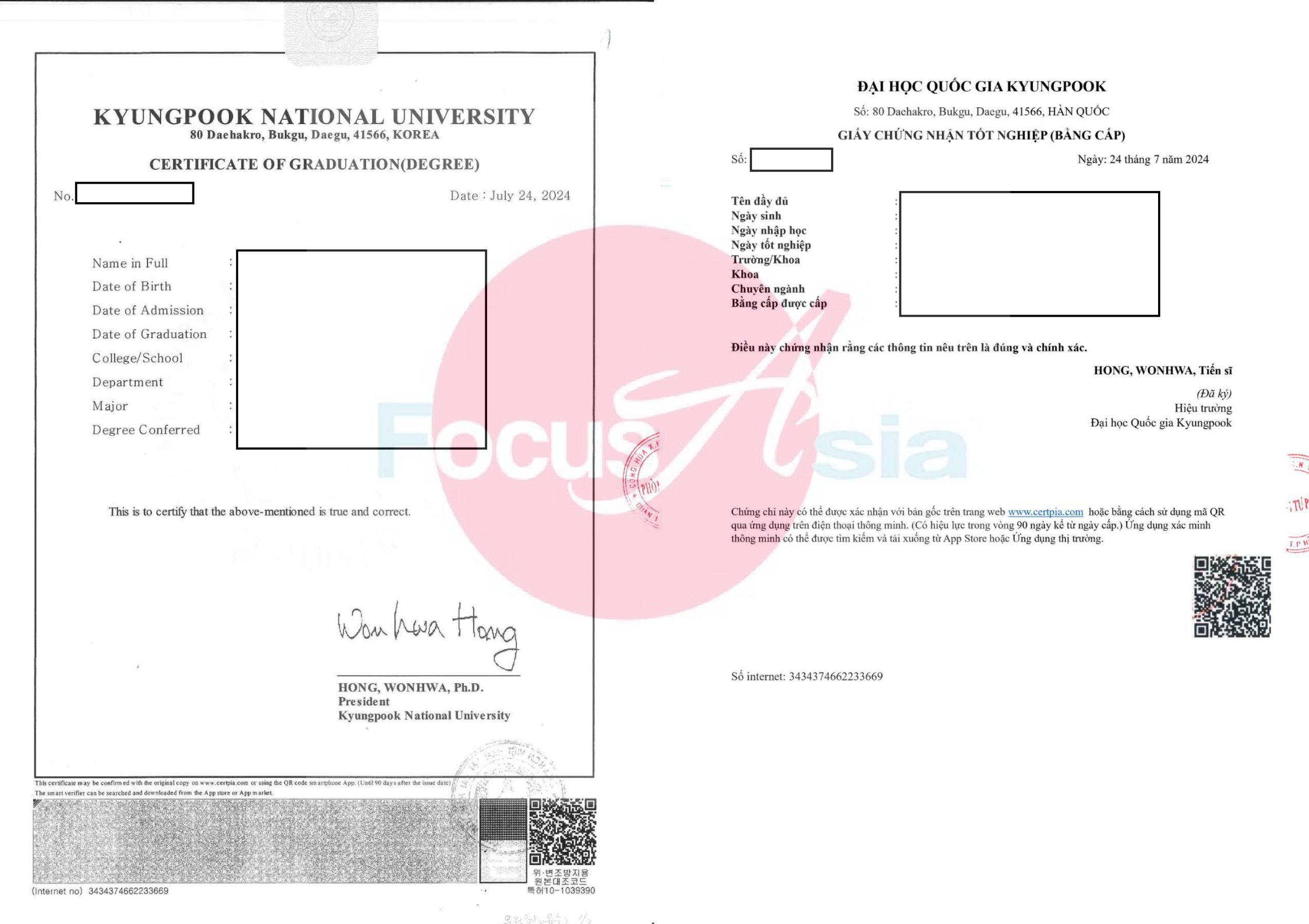 Translation and Notarization of Korean Certificate of Graduation