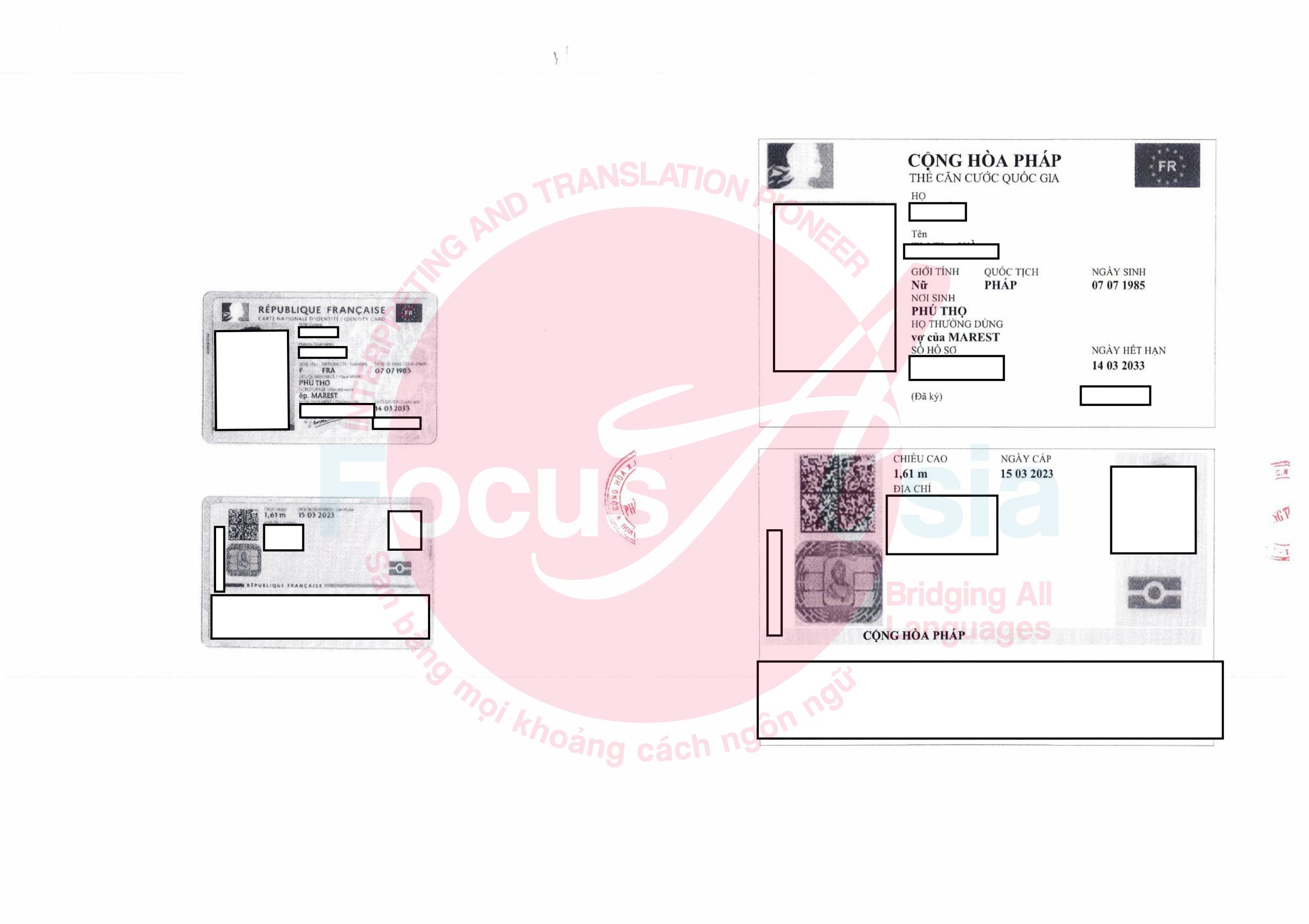 Translation and Notarization Service of France's Identity Card