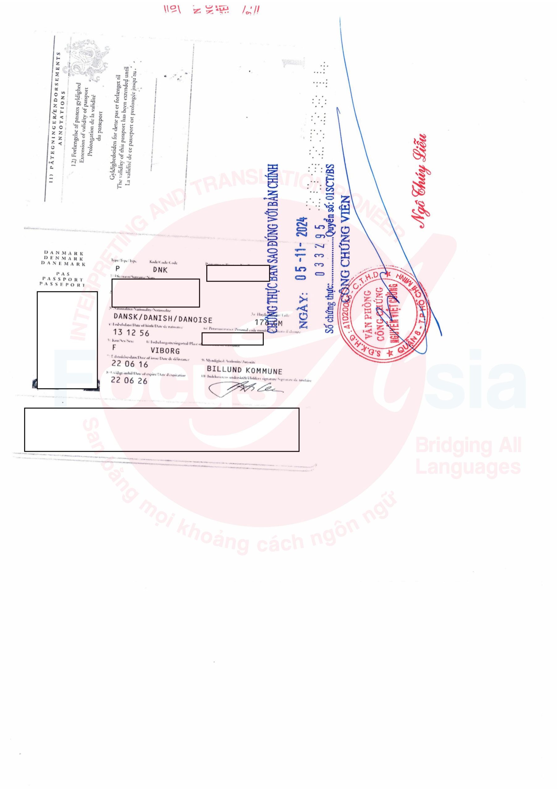 Translation and Notarization Service of Danish Passport