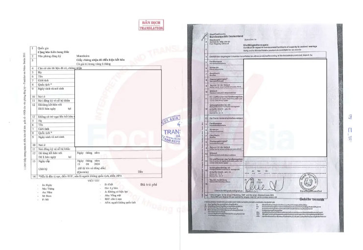 Translation Services and Notarization for German Single Status Certificate