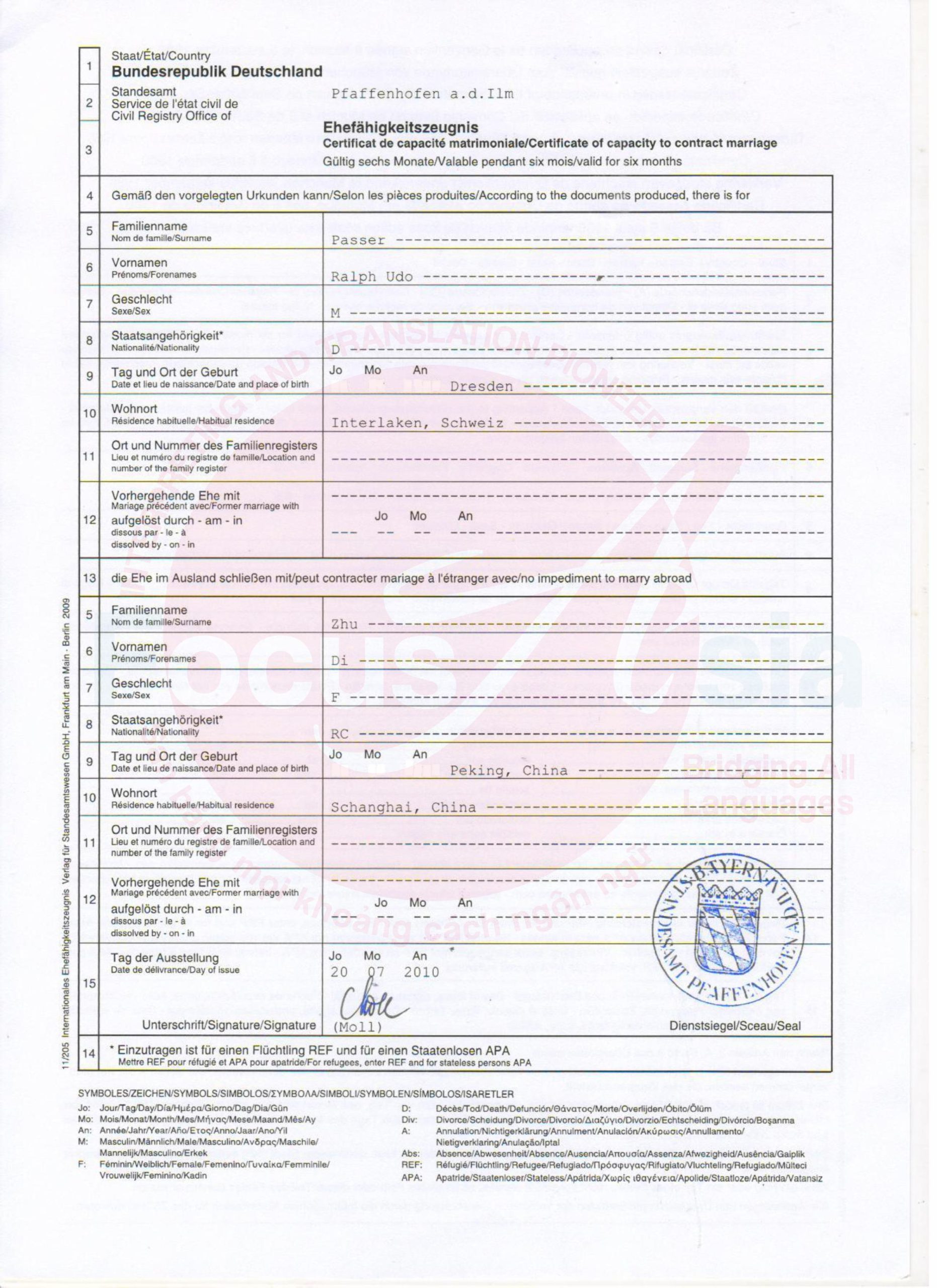 Germany’s Marital Status Certificate