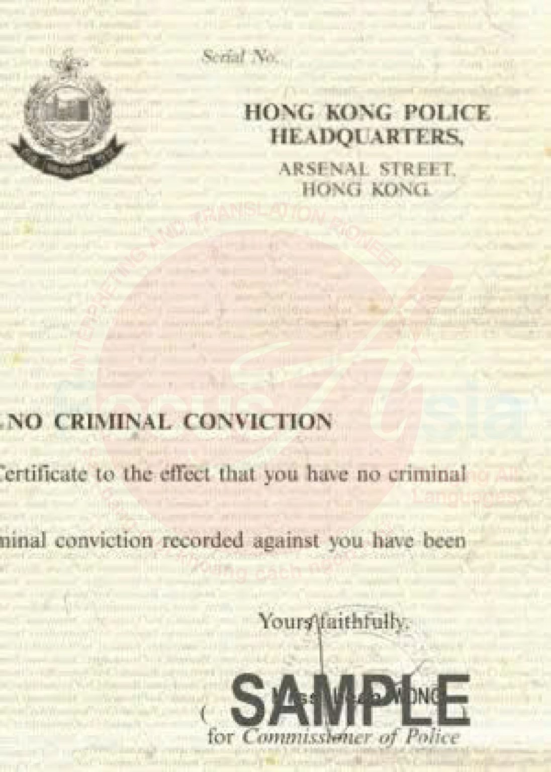 Translation And Notarization Services Of Hong Kong Certificate Of No Criminal Record Focus