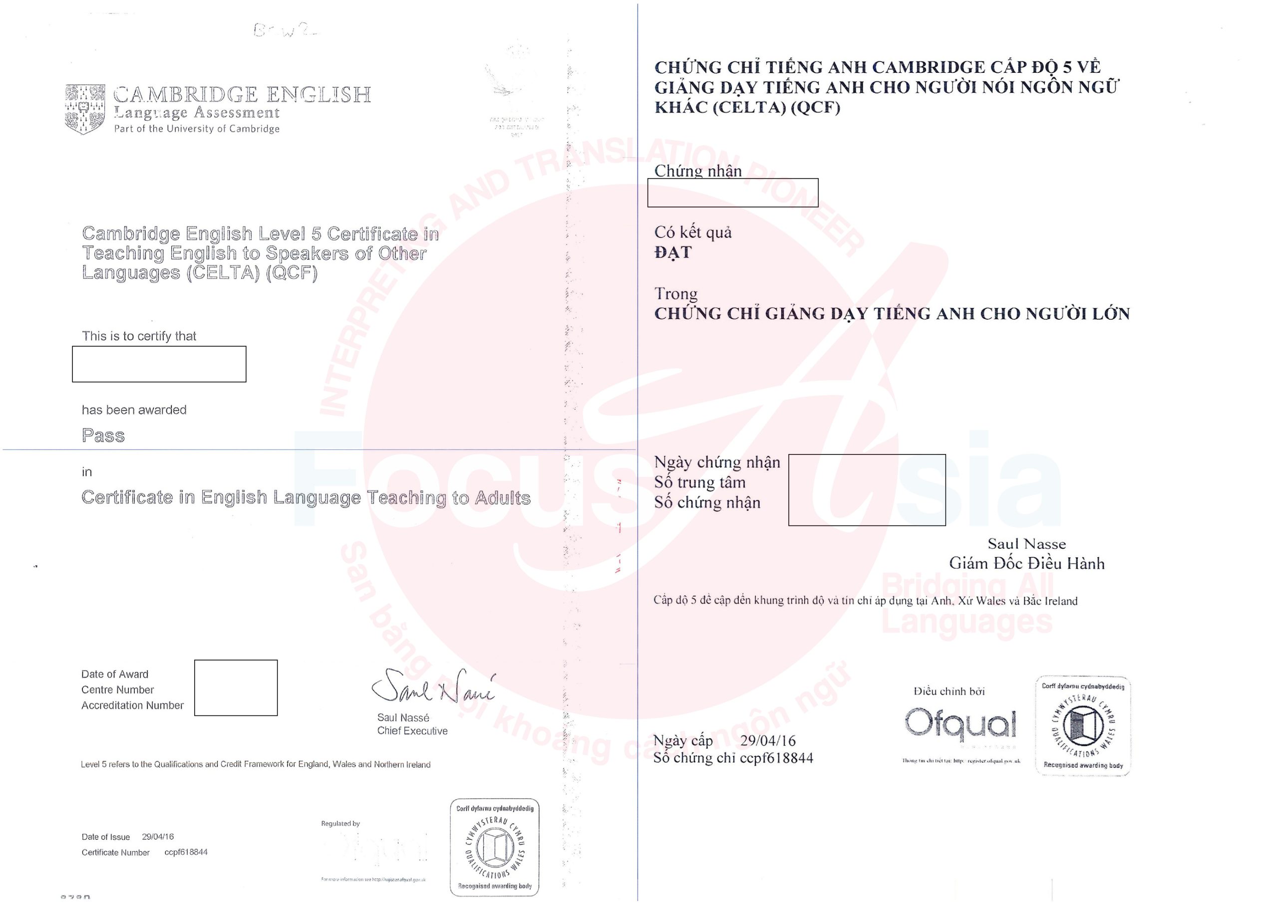 Translation and Notarization Service for CELTA Certificates