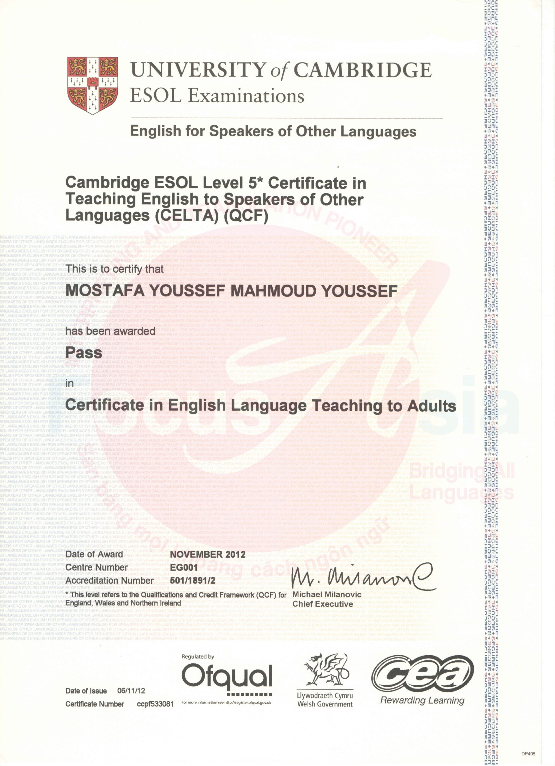 CELTA Certificates