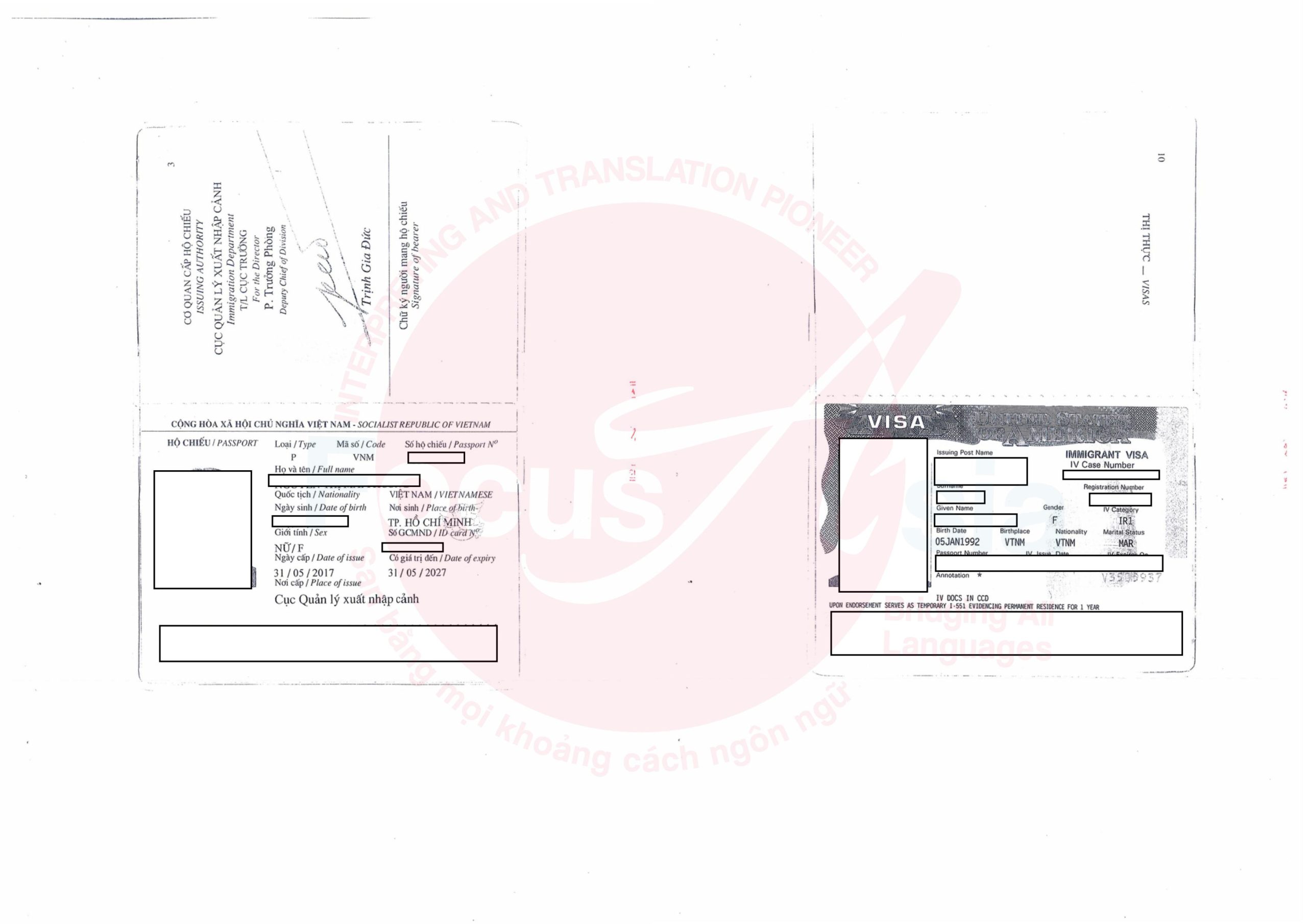 Translation and Notarization Service for Vietnamese Passport