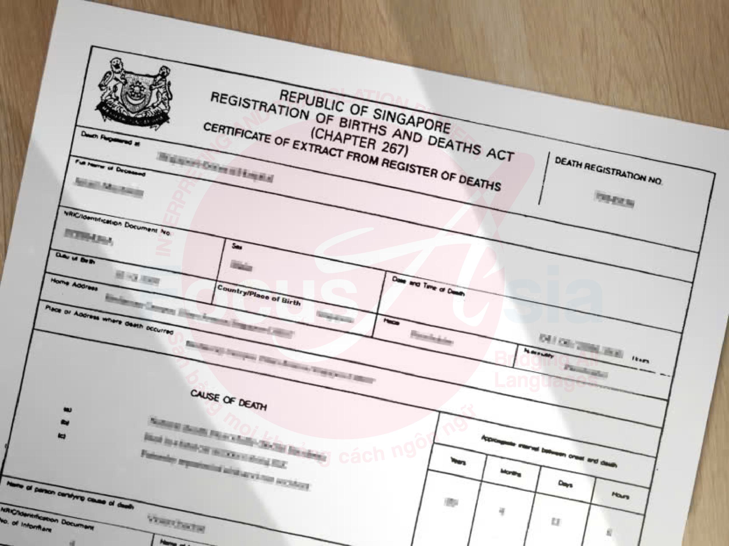 Singapore Death Certificate