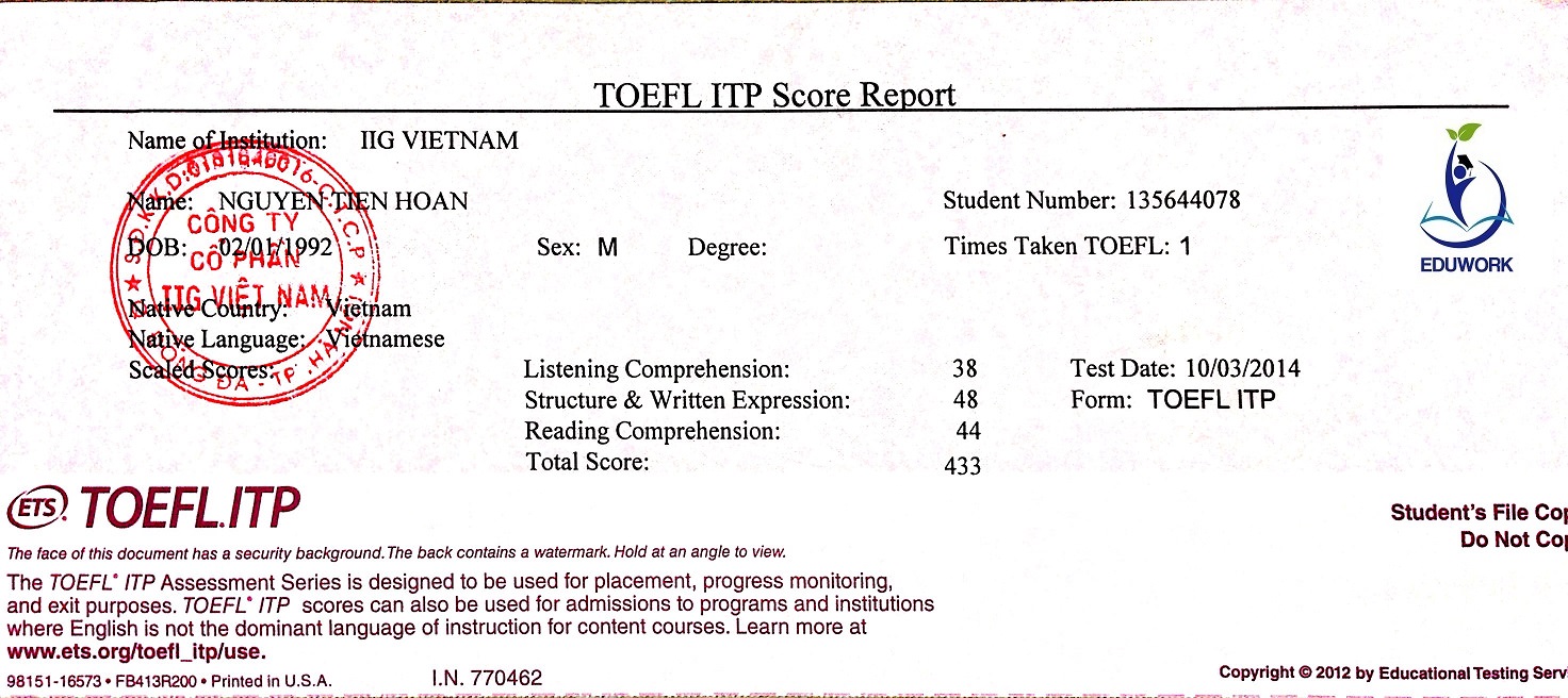chứng chỉ TOEFL