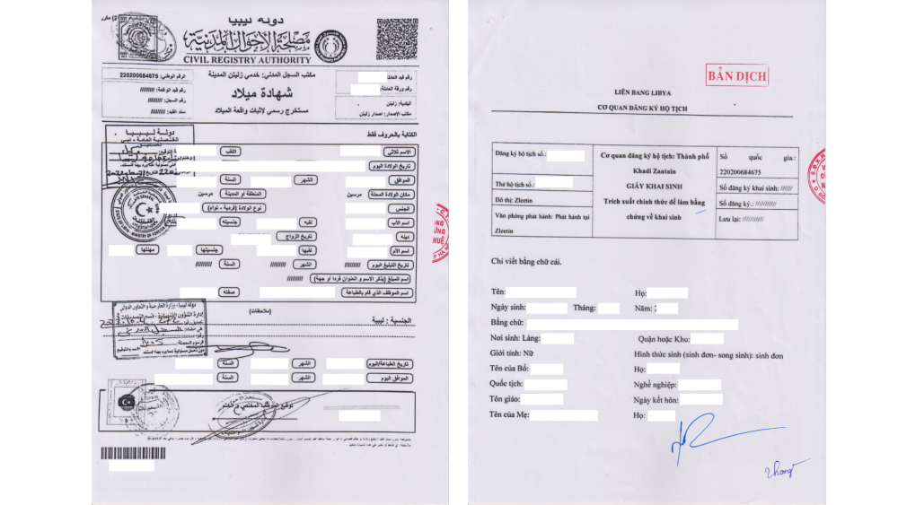 Dịch thuật và công chứng giấy khai sinh tiếng Ả Rập