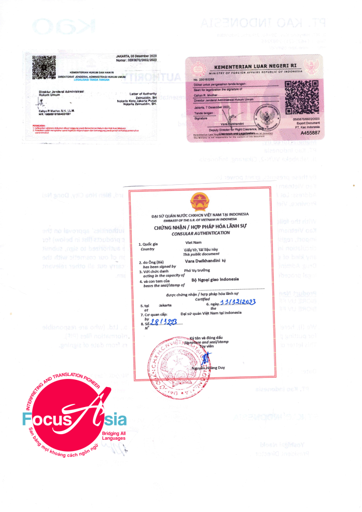 Dịch và công chứng thư ủy nhiệm song ngữ Indonesia và Anh sang Việt