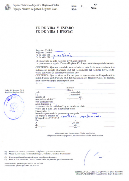 Hợp pháp hóa giấy xác nhận nhân thân do Đại sứ quán Tây Ban Nha cấp