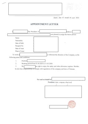 Hợp pháp hóa thư bổ nhiệm Nhật Bản cấp