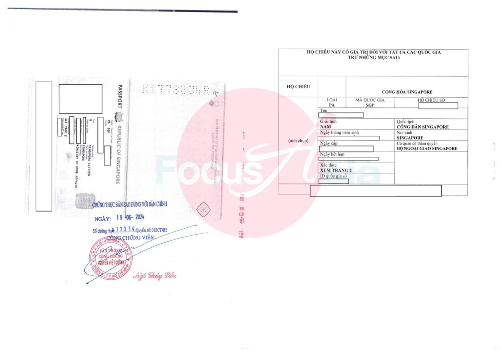 Dịch thuật và công chứng hộ chiếu Singapore sang tiếng Việt