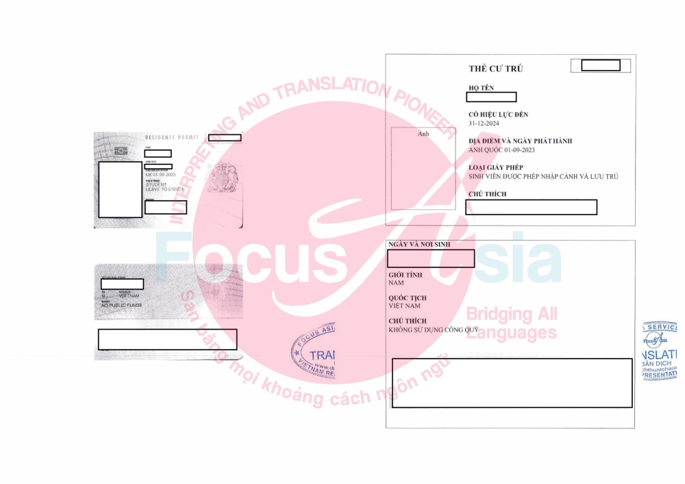 Dịch Và Công Chứng Thẻ Cư Trú Vương Quốc Anh