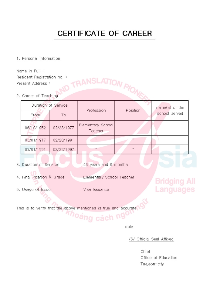 Giấy Chứng Nhận Nghề Nghiệp Hàn Quốc