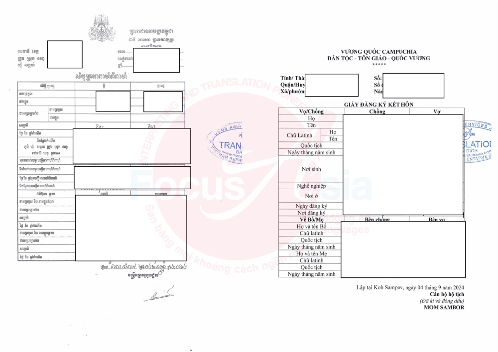 Dịch Vụ Dịch Và Công Chứng Giấy Chứng Nhận Kết Hôn Campuchia